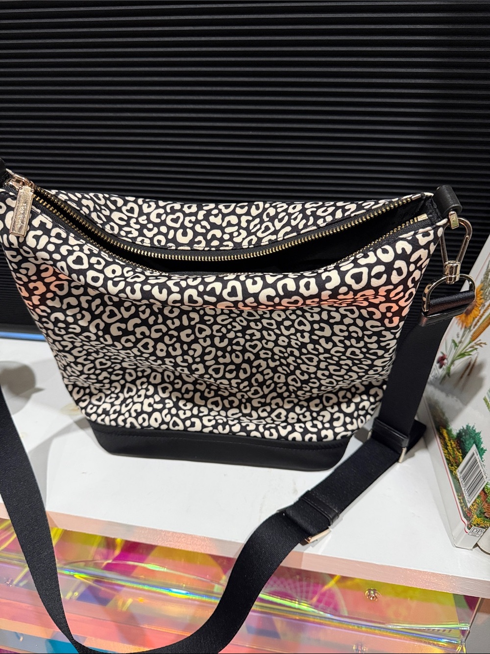 Kate Spade Shelsea Black and White Leopard-Print Hobo Bag crossbody shoulder - Picture 8 of 12
